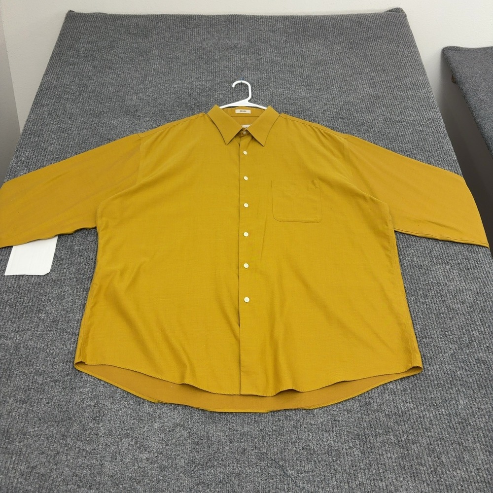 Pronto Uomo Button Down Mens 18.5 Yellow Non-Iron Long Sleeve Business Casual